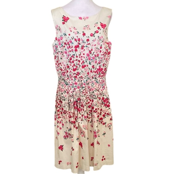 RSVP By Talbots White Cream Sleeveless Floral Tea Party Cotton Midi Dress 12 - Picture 1 of 11